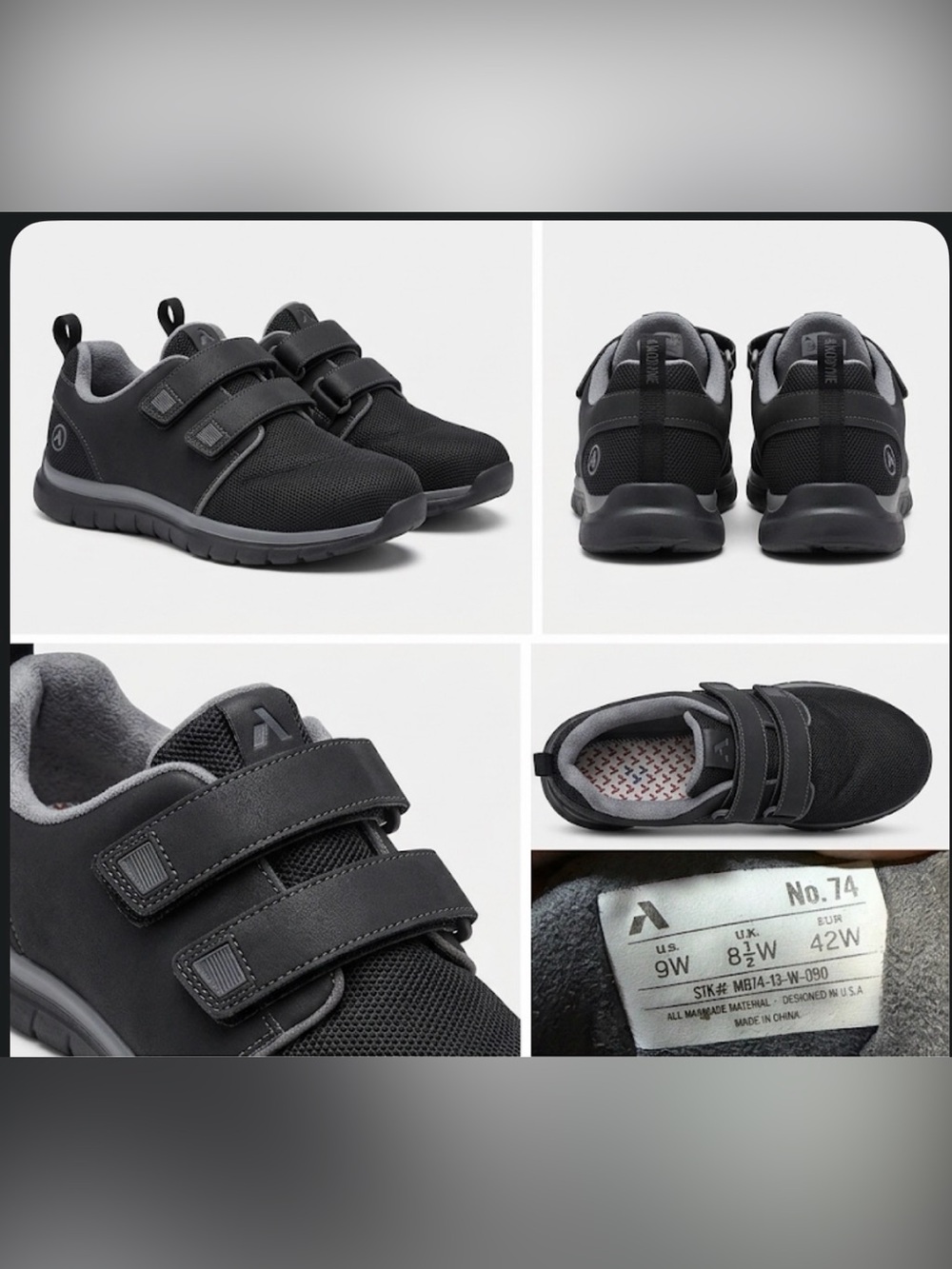 Anodyne Men's Black Mesh Strap Walking Shoes Sneakers Sz US 9W No.74 Comfortable